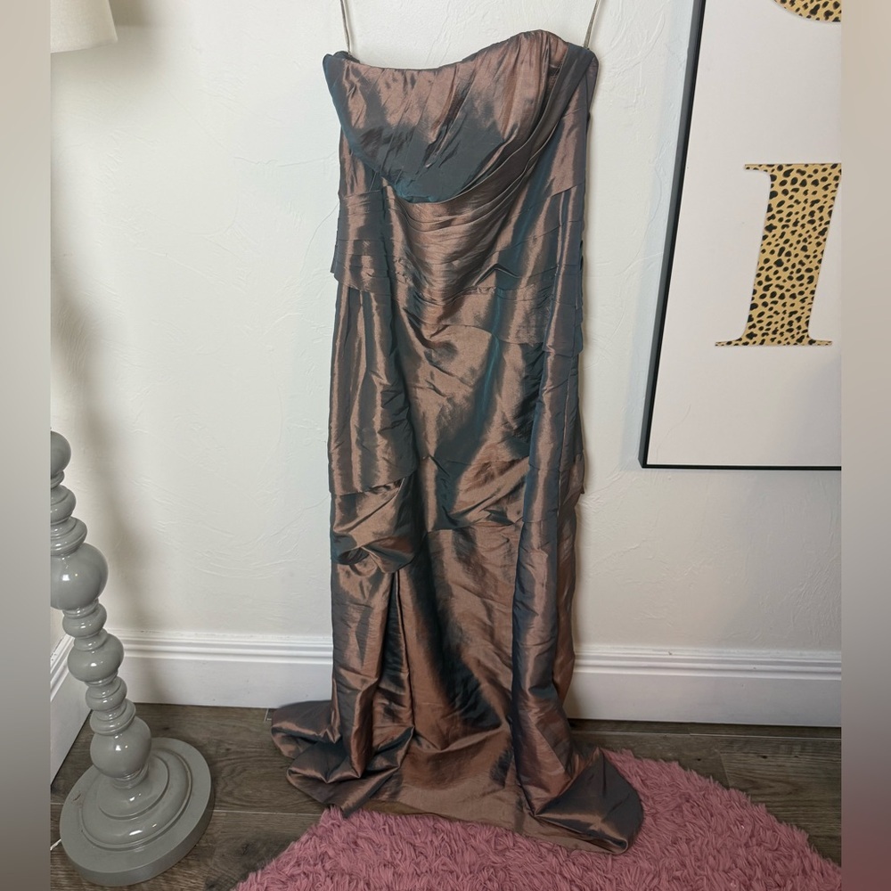 Allure Bridals Elegant Brown Metallic Strapless Gown